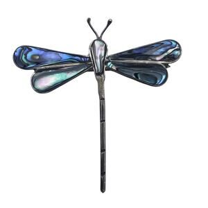Vintage Mexico Abalone Dragonfly Sterling Silver Brooch